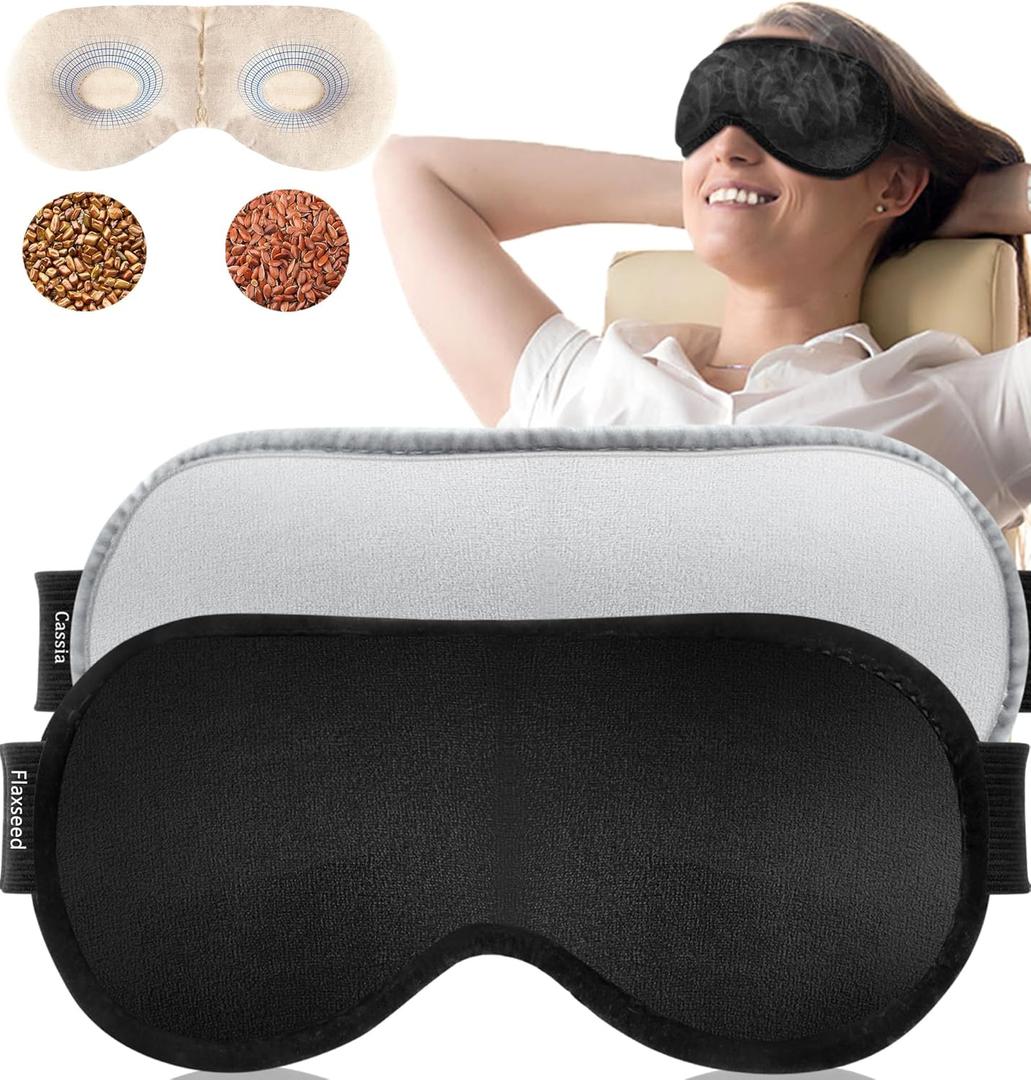 Heated Eye Mask (2-Packs), Moist Warm Compress Microwave with Flaxseed Cassia Seed, Weighted Eye Mask for Sleeping, Dry Eyes, Stye Eye Treatment, Relief Eye Fatigue (Black&Grey)
