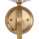 Set of 2 Gold Wall Sconce Light Fixtures, 1-Light Mid Century Modern Vanity Lighting with Conical Fabric Shade, Graceful Curved Iron Arm, Crystal Accent, Indoor Classic Wall Mounted Lamps (Linen)