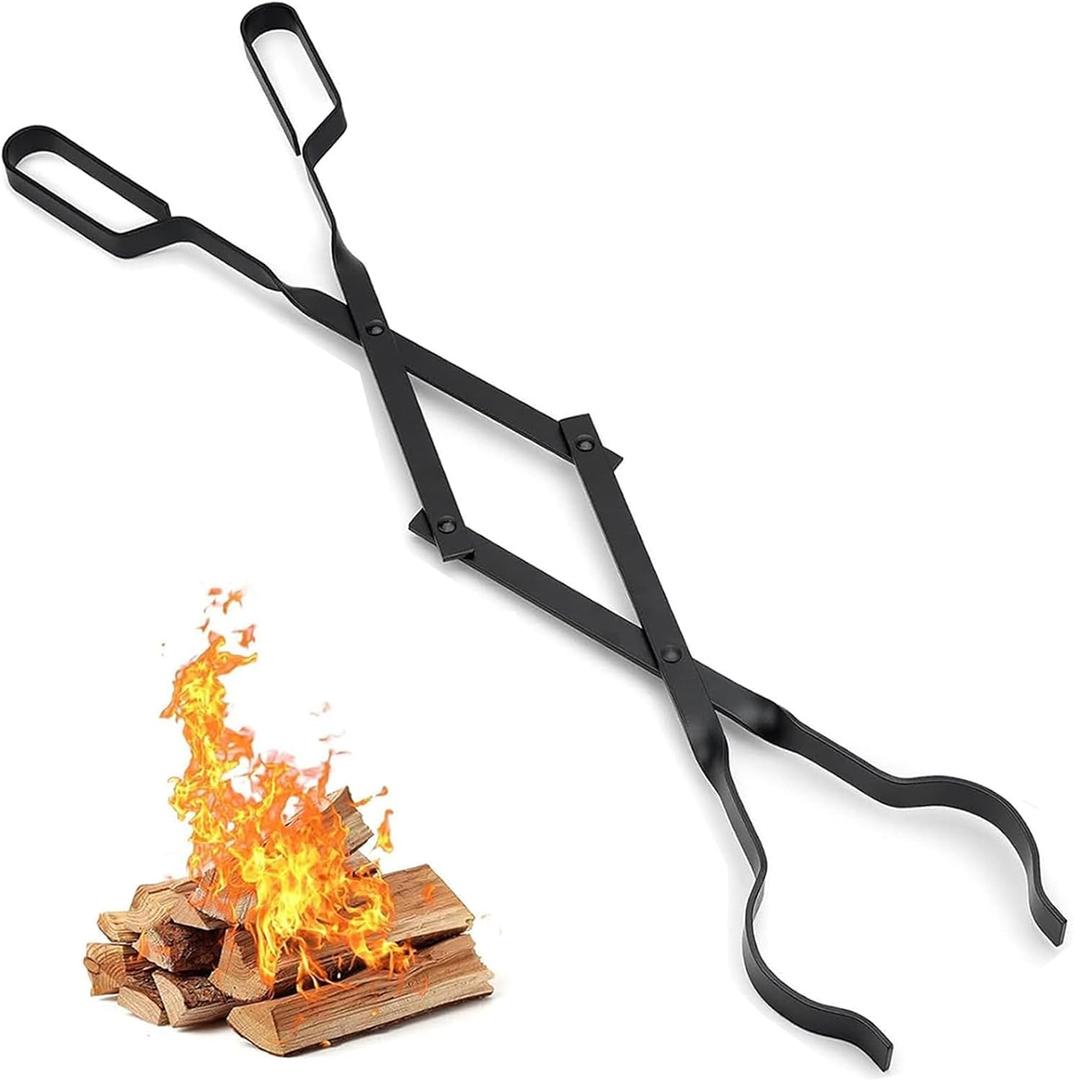 AMAGABELI Garden & Home 26" Long Firewood Tongs Log Grabber for Fireplace Fire Pit Campfire Bonfire for up 12'' Thick Logs Heavy Duty Wrought Iron Outside Outdoor Indoor Wood Stove Fire Place Tools