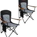 FAIR WIND 2 Pack Oversized Fully Padded Camping Chair Heavy Duty Quad Fold Arm Chair Support 350 LBS with Cup Holder, Collapsible Lumbar Back Chair Portable for Outdoor, Black (Twin Pack)