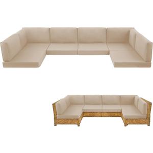 14-Piece Patio Furniture Cushions Set, Replacement Outdoor Cushions for 6-Seat Patio Sectional, Waterproof & Fade Resistant Deep Seat Cushion for Outdoor Sofa, Beige