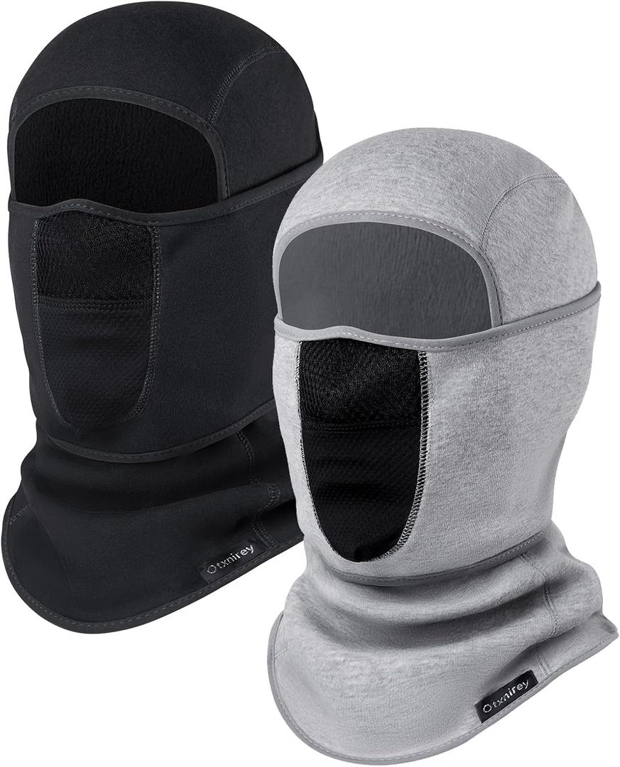 Balaclava Ski Mask (with Breathable Holes) Windproof Winter Fleece Neck Face Warmer for Men&Women (Black+light Grey)