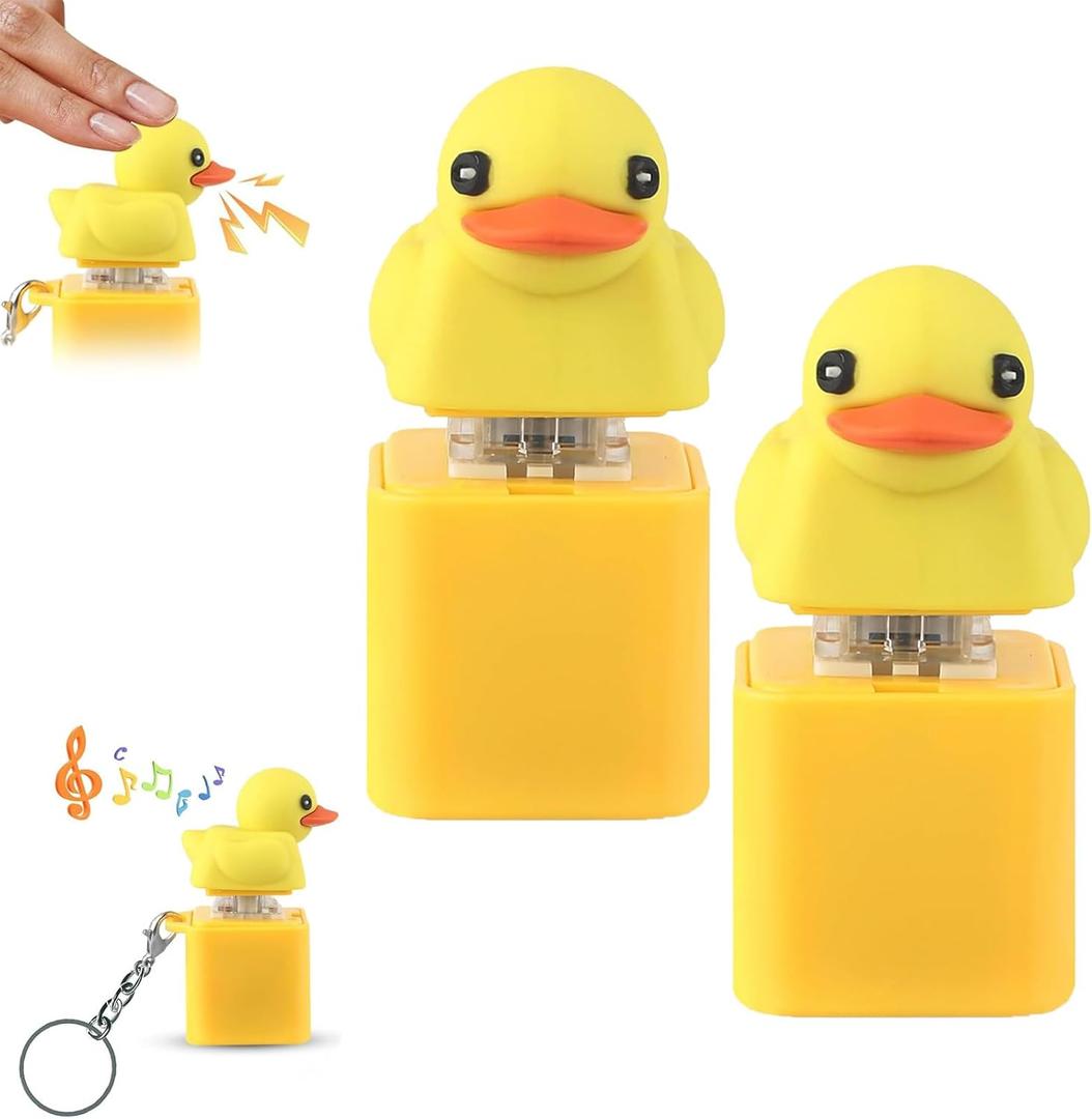 Duck Quacking Fidget Toy Keychain - Fun Fidget Toy Duck Keyboard Keycap That Quack Stress Reliever with Lights & Sound for Bags Purses Backpacks, Funny Christmas Gifts (2Pack)