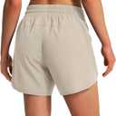 Ksmien Women's 5"/ 7" Athletic Running Shorts Quick Dry Lightweight Workout Gym Shorts with Zipper Pockets UPF 50+ Khaki L