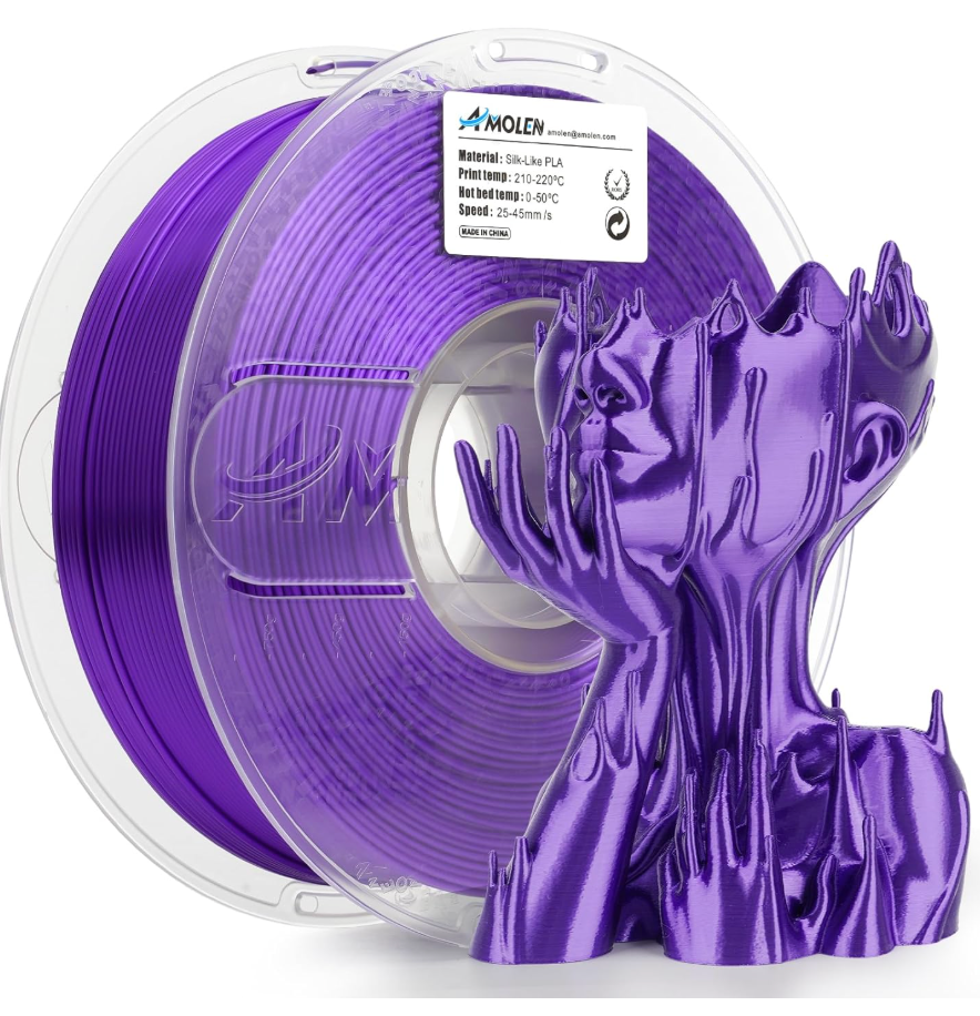 AMOLEN Silk PLA Filament 1.75mm 3D Printer filaments, Shiny Silver Grey Filament for 3D Printing, 1kg(2.2lbs) Spool, Compatible with Most FDM Printer