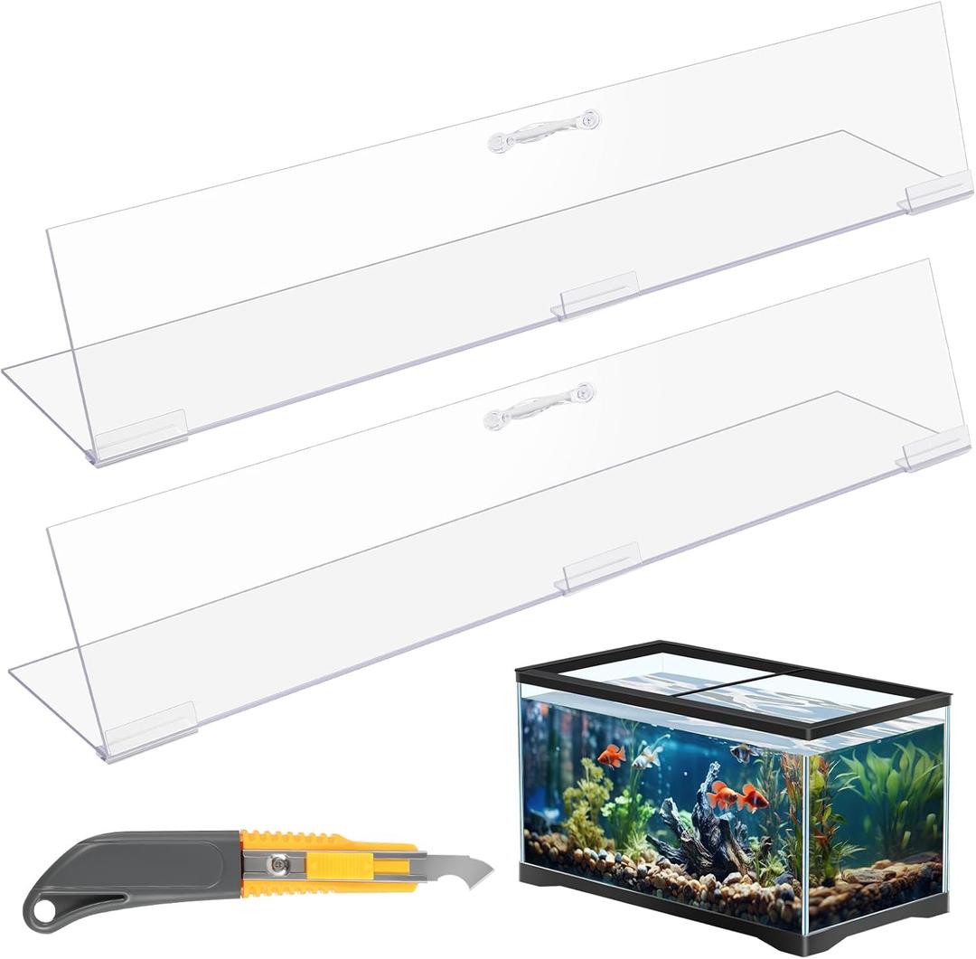Sieral Aquarium Lids Polycarbonate Canopy 2 Pieces Set 16.87 x 16.87 x 0.12 Inch for 50/65/84 Gallon with Center Brace Aquariums Cover Fish Tank Lid with a Hook Knife, Clear