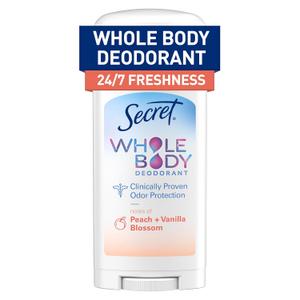 Secret Whole Body Deodorant Stick for Women, Naturally Derived Ingredients, Peach & Vanilla Scent, Aluminum Free Deodorant Stick, 72 HR Odor Protection, 2.4 oz (2.4 Ounce (Pack of 1))