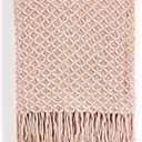 CREVENT Farmhouse Boho Knitted Throw Blanket for Couch Sofa Chair Bed Home Decoration, Soft Warm Cozy Light Weight for Spring Summer Fall (50''X60'' Blush Pink)