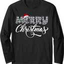 Merry Christmas Buffalo Black and White Plaid for Men Women Long Sleeve T-Shirt, S