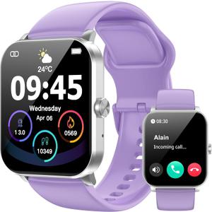 Smart Watch, Smartwatches for Men Women, 1.85" HD Fitness Tracker (Answer/Make Calls), 120+ Sport Modes, Heart Rate/Sleep Monitor, IP68 Waterproof Fitness Watch, Smartwatch (Purple)