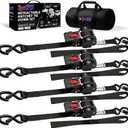 Retractable Ratchet Straps1In x 13Ft - Heavy Duty Auto Slow Retraction Tie Down Straps - 1,800lb Break Strength Self Retracting for Truck, Cargo Trailer, Motorcycle, ATV, UTV - Black, 4Pack