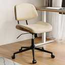 Armless Office Chair with Wheels, PU Leather Adjustable Height Desk Chair - 360 Swivel Ergonomic Computer Chair for Small Space, Modern Walnut Style, Home & Meeting Room, Beige