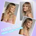 simkaylee Wavy Long Ombre Blonde Wigs with Bangs for Women Medium Middle Length Blond Wig Synthetic with Water Wave Fringe Womens Heat Resistant Hair Wig for Daily Party Use (16inch)