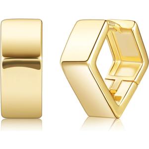 925 Sterling Silver 14k Gold Plated Chunky Huggie Hoop Earrings for Women - Small Square Hoops, Cute Thick Earrings, Trendy Jewelry Gifts