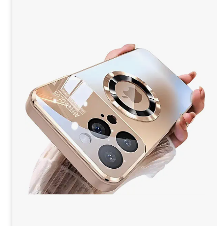 Doulings Magnetic Series Design for iPhone 12 Pro Case,[Compatible with MagSafe][Military Drop&Full Camera Lens Protector] Large Window Logo View Dust-Proof Matte Shockproof Cover,Gold