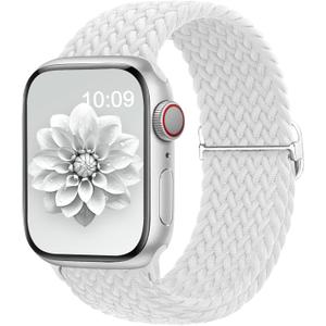 Stretchy Braided Solo Loop Straps Compatible with Apple Watch Bands for Women Men B-White, 44mm/45mm/46mm/49mm/42mm(Series 3 2 1)