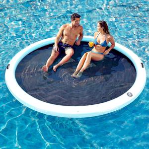 Inflatable Floating Dock, 6-12FT Round Water Hammock Float Ring | Inflatable Island With Woven Mesh Center, Ideal As A Lake Float, Pool Lounge, Swim Platform, Tanning Hammock, 10FT