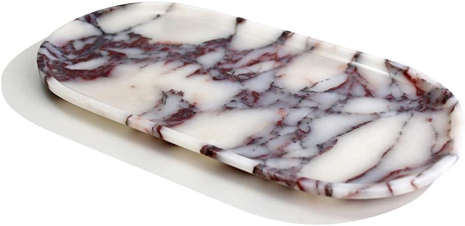 Natural Marble Tray, Coffee Table, Food, Fruit, Paper Cup, Cake Display, Coffee bar, Family Gatherings, Seasonal Holiday Decoration Tray(Viola-oval-11 x5 x0.7)