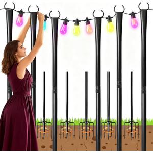 6 Pack 10ft String Light Poles,Poles For Outdoor String Lights With Fork Adjustable Lighting Stand For Patio Deck,Garden,Wedding,Backyard,Christmas Party Decor