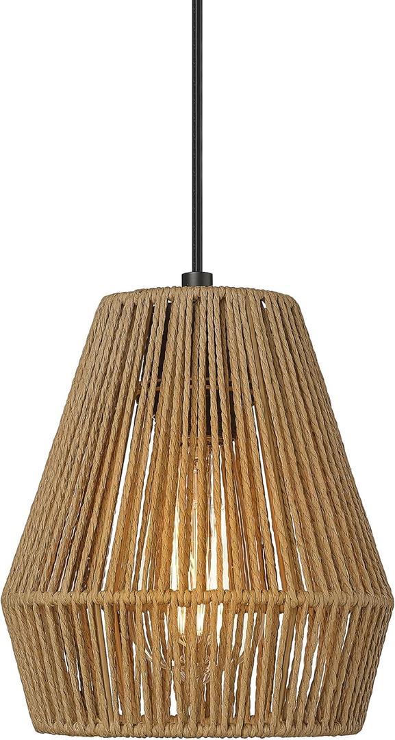 ELYONA Woven Pendant Lights, 7 Rustic Rattan Hanging Lamp Adjustable Handwoven Basket Shade, Boho Pendant Light Fixtures for Kitchen Island, Dining Room, Bedroom, Farmhouse Bar, Foyer Hallway, Brown (7")