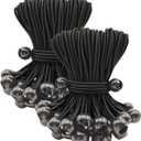 ABINLIN Ball Bungee Cords 6 Inch, 100 Pcs Bungee Cords with Balls, Tarp Tie Downs Heavy Duty Outdoor, Black