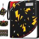 Trading Card Binder 4 Pocket,400 Pocket Card Collection Binder with 50 Removable Sleeves,PU Waterproof Top Card Book,3-Ring Zipper Collectible Trading Card Album for MTG/TCG/Card Holder Gift(Black) (Small)