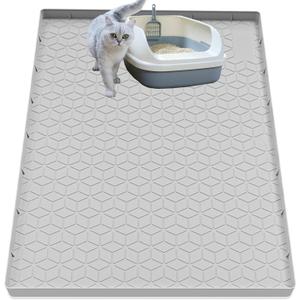 Cat Litter Mat for Litter Box, Silicone Large Cat Litter Trapping Mat - 40x28 in, Waterproof & Non-Slip, Durable & Easy Clean, Light Gray