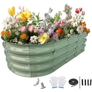 Pavlushka Raised Garden Bed 4x2x1ft Large Galvanized Raised Garden Beds Kit 1Pack Outdoor Mint Green Planter Box with Rubber Stripe and Safety Gloves for Vegetables, Fruits, Flowers