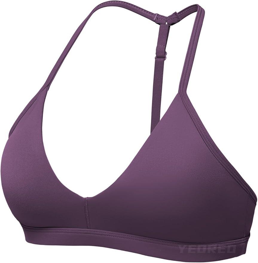 YEOREO Sports Bras for Women Strappy Padded Halter Ericie Open Back Light Impact Deep V Neck Yoga Workout Gym Tops (Large, Dark Grey)