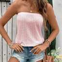 ZAFUL Women Satin Strapless Tube Tops Side Split Sleeveless Backless Bandeau Top Going Out Bustier Tops Silk Tank Top (Pink, XL)