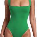 REORIA Butsmooth® Women’s Sexy Sleeveless Square Neck Double Lined Basic Bodysuit Tank Tops M