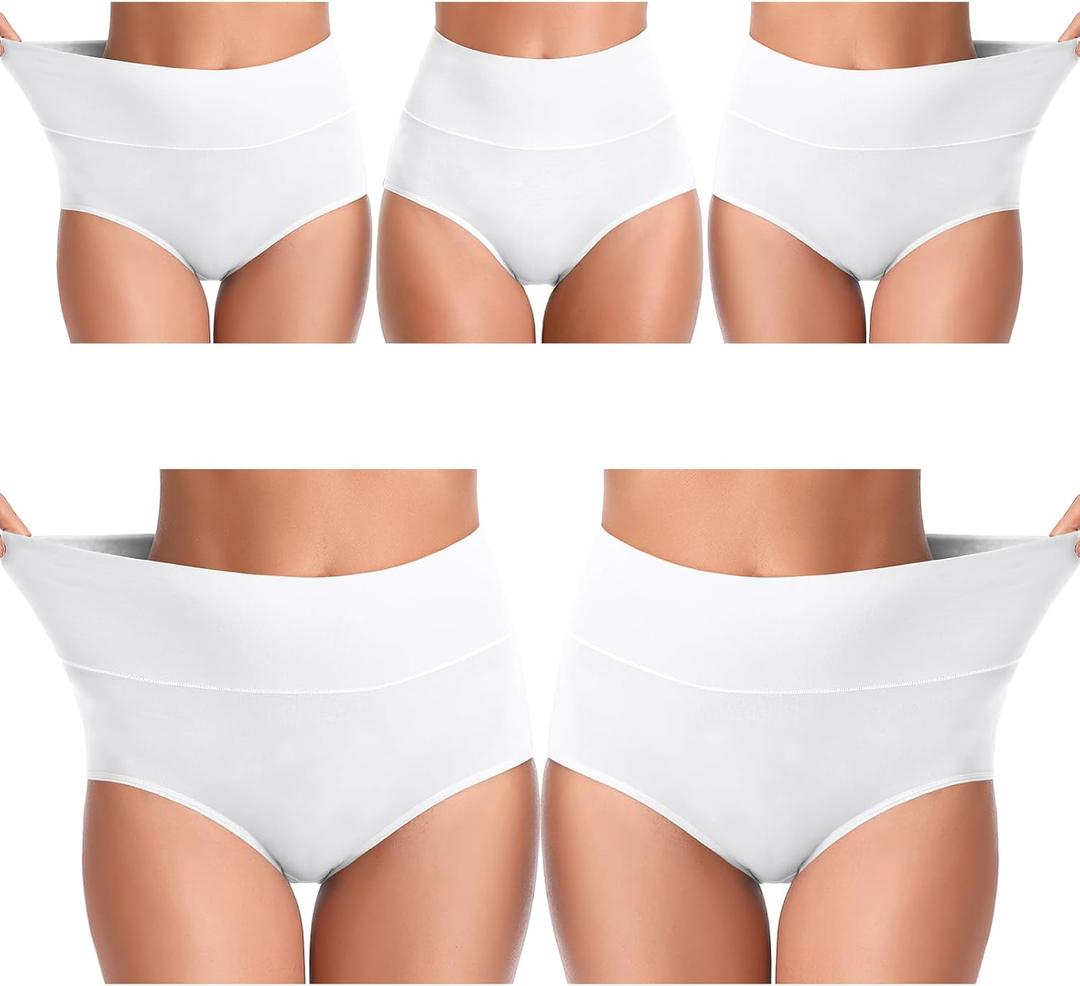 UMMISS Womens Underwear,Cotton High Waist Underwear for Women Full Coverage Soft Comfortable Briefs Panty Multipack (X-Large, White-5 Pack)