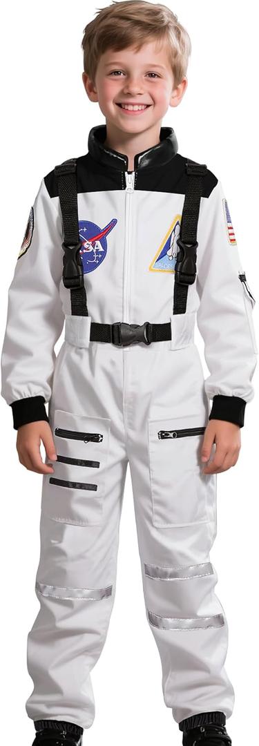 Cuteshower Kids Astronaut NASA Costume for Boys Girls Space Jumpsuit (3-4 Years, White)