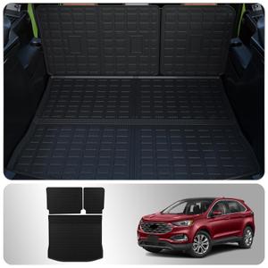 Thinzyou Cargo Mat Compatible with 2015-2024 Ford Edge (Not Fit SEL) Trunk Mat Cargo Liner Trunk Liner TPE All Weather Back Seat Cover Protector 2023 Edge Accessories (Trunk Mat+Backrest Mats)