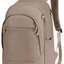 LIGHT FLIGHT Travel Laptop Backpack Women, 15.6 Inch Laptop Backpack with USB Charging Hole, Water Resistant College Bookbag, Black Computer Backpacks for Work, Champagne