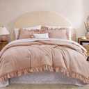 BLOOMHAVEN King Comforter Set - 7 Pieces Ruffle Pink Bedding Sets, Shabby Chic Farmhouse Bed in a Bag King with Ruffle Comforter, Floral Sheets, Pillowcases & Shams