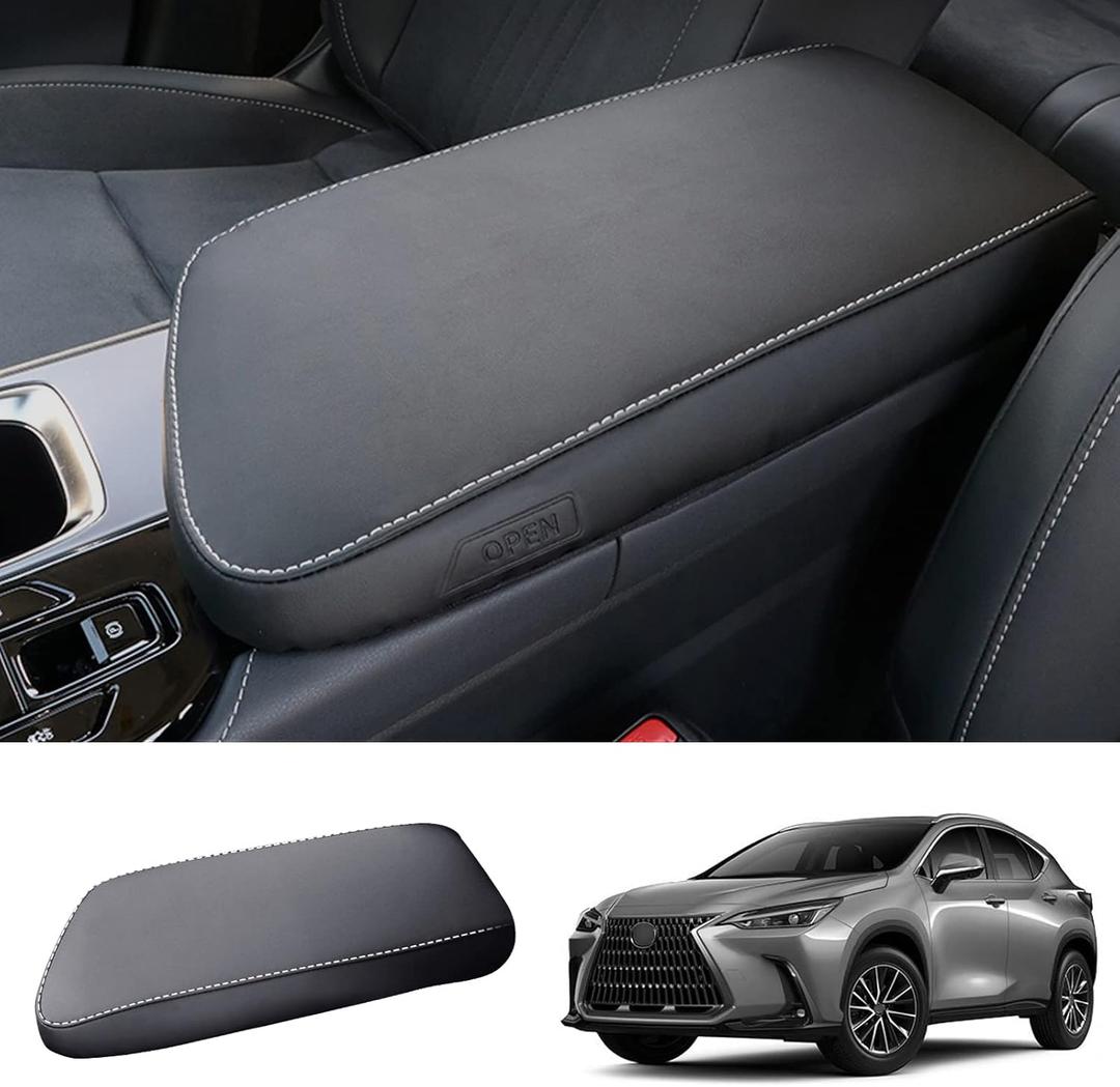 for 2022 2023 2024 2025 2026 Lexus NX Center Console Cover, for NX250/NX350/NX350h/NX450h+ Console Armrest Cover, Waterproof&Comfy Leather Armrest Cover 2025 NX350 Accessories (Black-Padded)