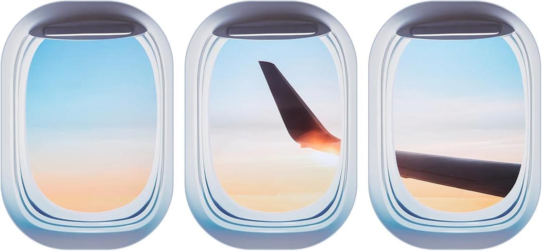 3 Pcs Airplane Wing Stickers Plane Window Clings Wall Self Adhesive Airplane Decals Aviation Wall Decor 3D Wallpaper Art Gifts for Travel Birthday Party Favor Decorations (Sunshine)