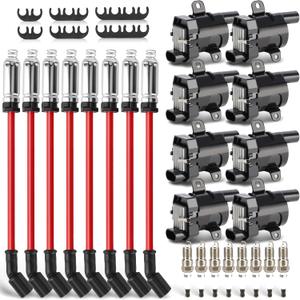 UF262 Ignition Coils Pack & Double Iridium Spark Plugs & 10.2MM Spark Plug Wires for Chevy Avalanche Express Tahoe Silverado Suburban 1500 2500 3500/GMC Savana Sierra Yukon/HUMMER H2 OEM# D585