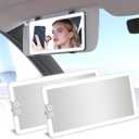 2PCS Car Visor Vanity Mirror with Lights, Rechargeable Dimmable Touch LED Sun Visor Mirrors, Large Detachable Vanity Makeup Mirror with 3 Color Modes for Truck SUV Car Accessories for Women(White)