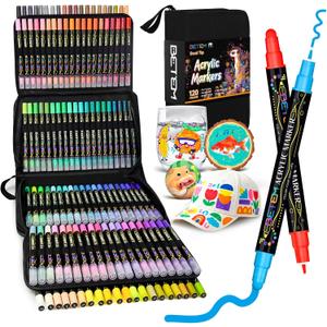 Betem 120 Colors Dual Tip Acrylic Paint Markers, Fabric Decorating Kits Premium Water-Based Acrylic Paint Pens Art Supplies for Fabric, Rock, Wood, Glass, Canvas, Ceramic, Teacher Appreciation Gift