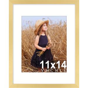 11x14 Picture Frame, Display 8X10 Picture Frames with Mat or 11x14 without Mat, Wall Mounting Display Photo Frames, Gold