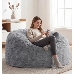 fond + found Large Bean Bag Chair with Plush Quilted Cover, 4FT Grey | Plush Quilted Fabric, Portable Handle, Removable Cover, Pocket, Reading, Gaming, Relaxing, Living Room, Bedroom, Large