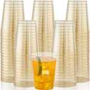 I00000 200pcs Gold Plastic Cups - 10 OZ Hard Glitter Disposable Cups for Cocktail and Drinking - Premium With Gold Glitter for Fancy Wedding and Elegant Party
