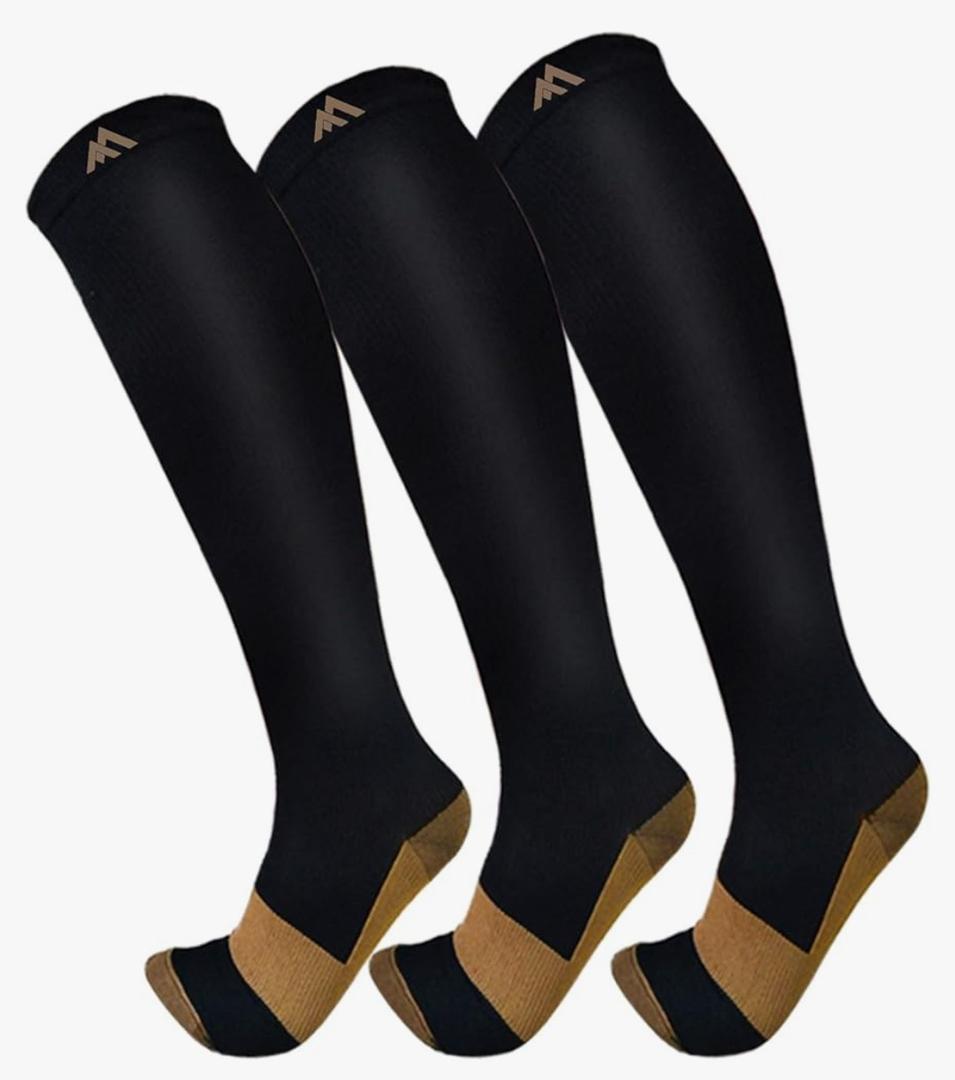 FuelMeFoot 3 Pack Copper Compression Socks - Compression Socks Women & Men Circulation - Best for Medical,Running,Athletic S/M