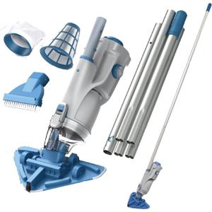 KOKIDO Rechargeable Cordless Pool Vacuum for Above Ground Pool and Pond Cleaner, 72 Aluminum Pole, Standard & Fine Filters, 2 Brush Vac Heads, Handheld Pool Cleaner Spot Clean Inground Pools XV320