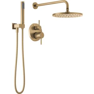 Delta Faucet Modern Raincan 2-Setting Round Shower System Including Rain Shower Head and Handheld Spray Gold, Rainfall Shower System Gold, Shower Valve and Trim Kit, Champagne Bronze 342702-CZ