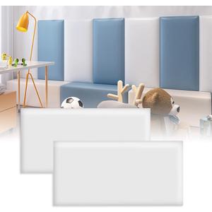 3D Anti-Collision Wall Padding, Peel & Stick Upholstered Panels, Queen Headboard, Playroom Decorative Protection, Pack of 2 Panels - 23.6' X 11.8' (White)