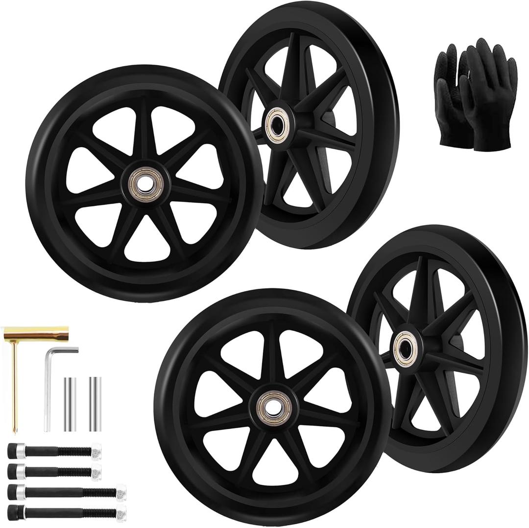4 Pack 6 Inch Solid Replacement Wheels - Environmentally Friendly Rubber Material, Wear-Resistant PU Tires, Anti-Slip, and Durable ABS Wheel Hub - Easy to Install, (4Pcs, 6 inch Wheels)