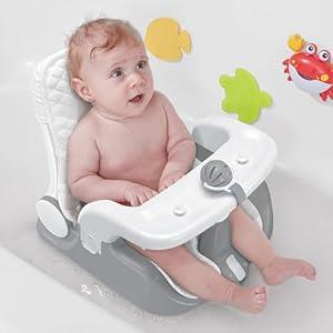 BabyBond Baby Bath Seat with Sitting & Lying 2 Modes, 3Speed Adjustment, Powerful Suction Cups, Infant Bathtub Chair with Soft and Comfortable Towel, Folding and Hanging